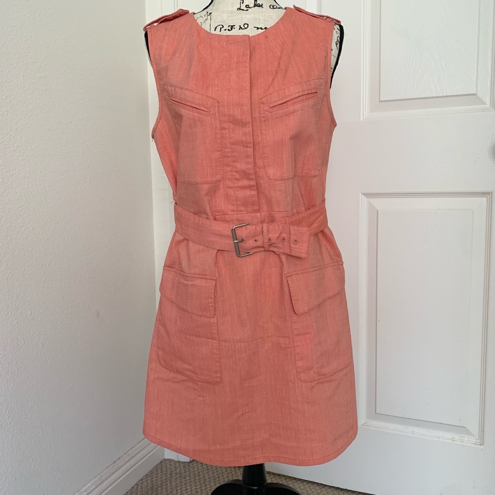 THML Coral Belted Sleeveless Cotton Pocket Sheath Dress